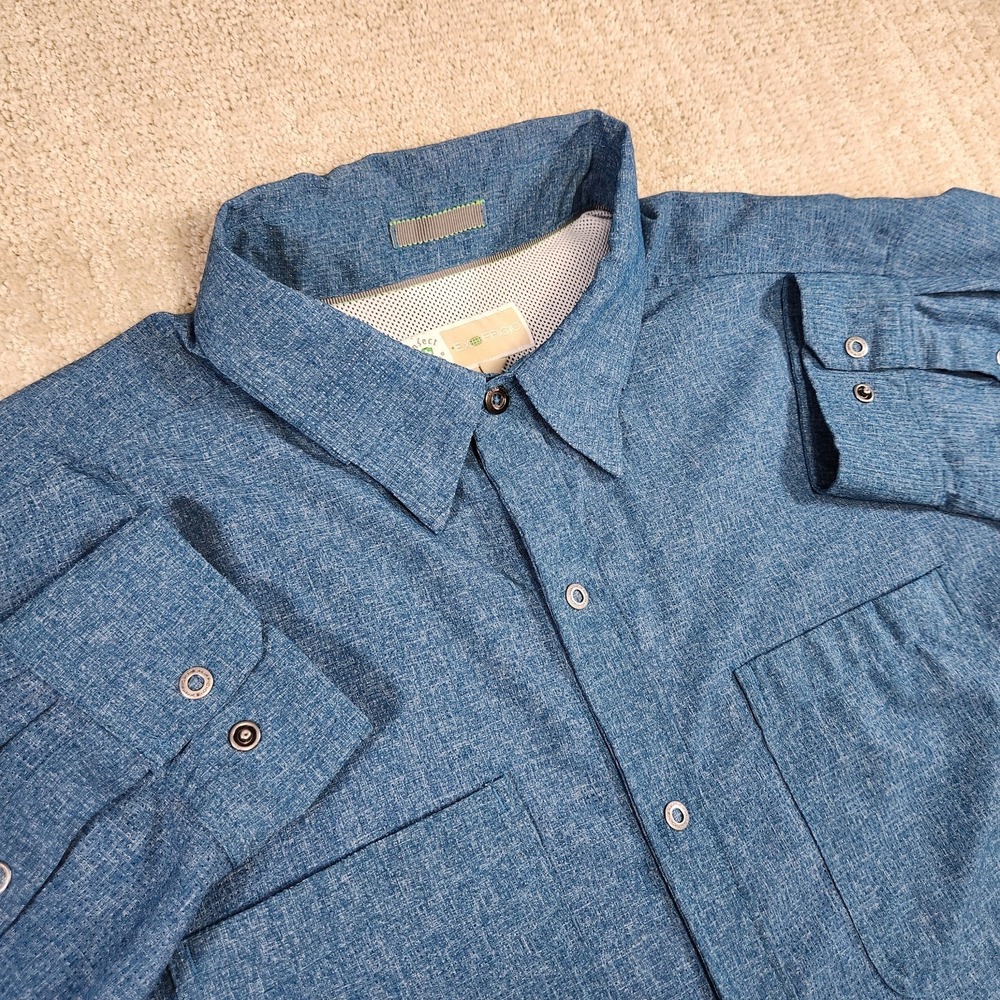 Exofficio Shirt Men XL Vented Quick Dry Travel Safari Button Up Blue Lightweight